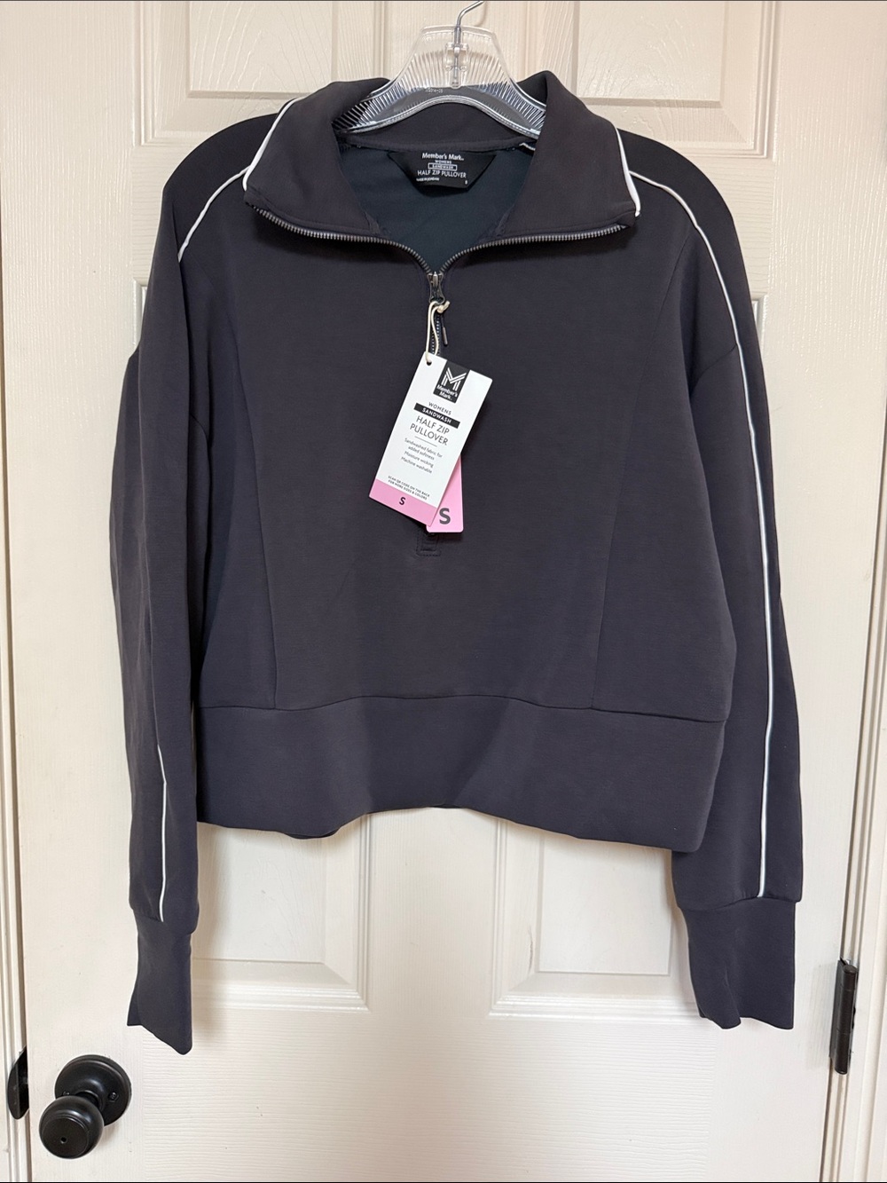 Modern Half-Zip Pullover - Black with White Piping